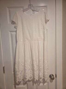 Loft White Lace Short-Sleeve Dress